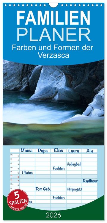 Produktbild: Familienplaner 2026 - Farben und Formen der Verzasca mit 5 Spalten (Wandkalender, 21 x 45 cm) CALVENDO