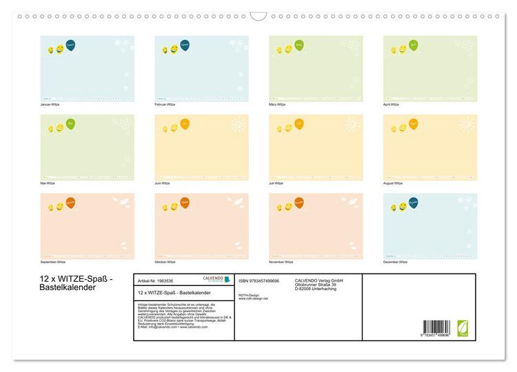 Produktbild: 12 x WITZE-Spa&szlig; - Bastelkalender (Wandkalender 2026 DIN A2 quer), CALVENDO Monatskalender