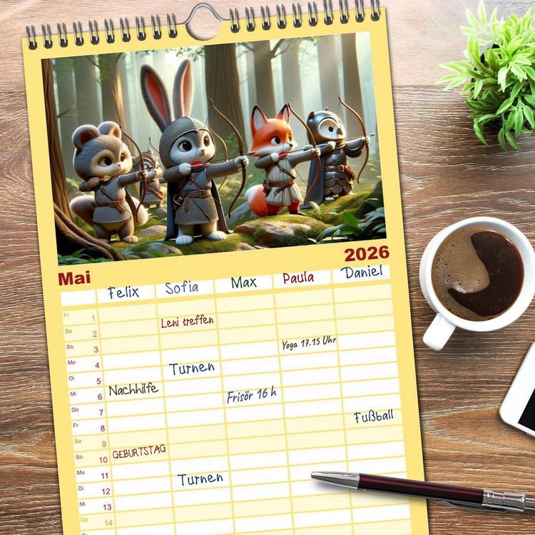 Produktbild: Familienplaner 2026 - Ritterliche Tierfreunde: Ein Jahr voller Spannung und Humor mit 5 Spalten (Wandkalender, 21 x 45 cm) CALVENDO
