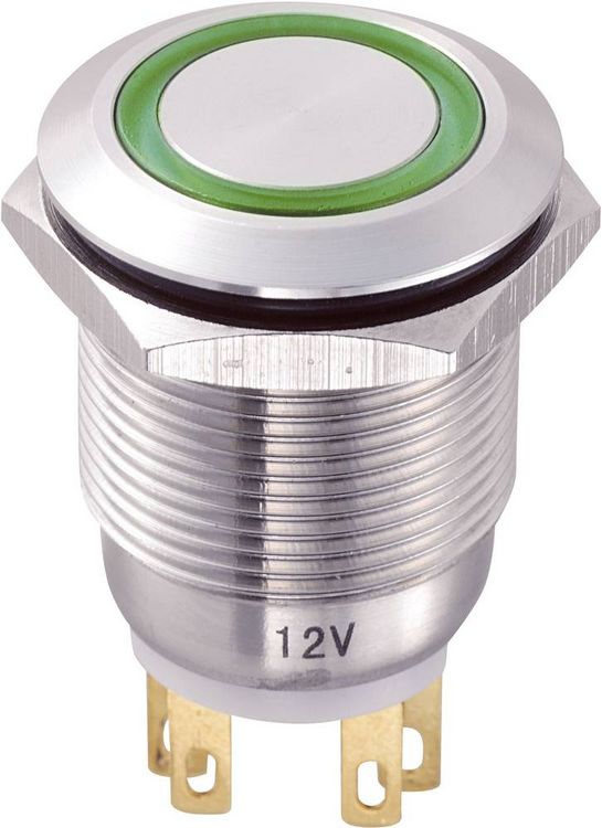 Produktbild: TRU COMPONENTS TC-8904664 Vandalismusgesch&uuml;tzter Drucktaster 250 V/AC 5 A 1 x Aus/(Ein) tastend Gr&uuml;n IP65 1 St.