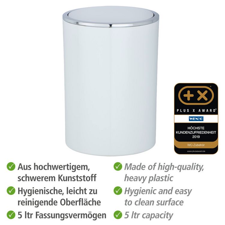 Produktbild: Schwingdeckeleimer Mod. Inca White, hochwertiger Kunststoff, 5 Liter