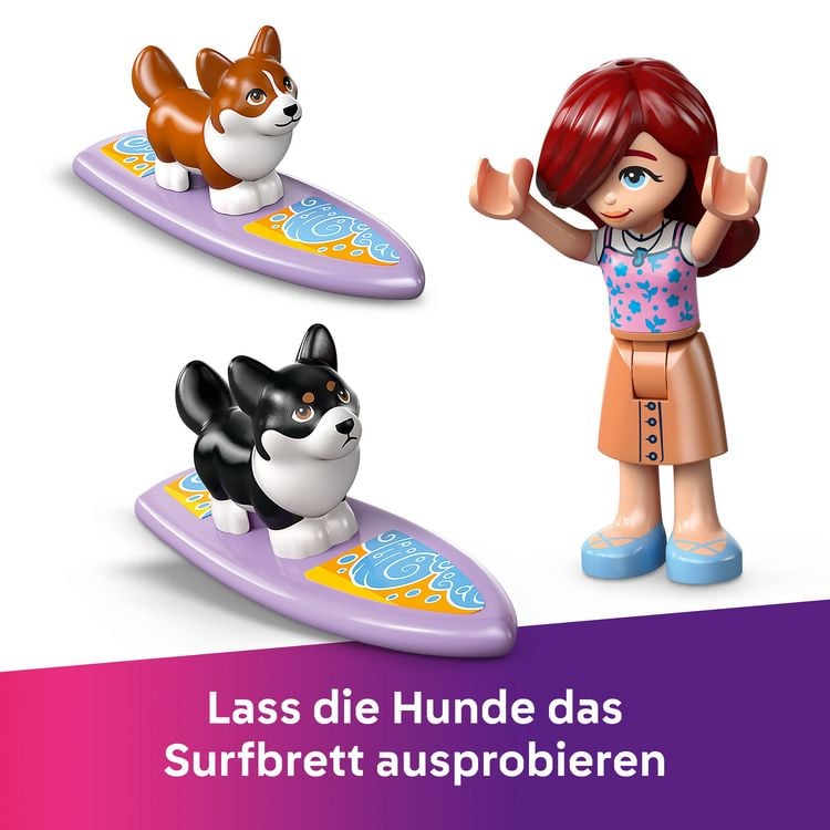 Produktbild: LEGO Friends Strandabenteuer mit Hunden, Set mit Corgis, Surfbrett 42641