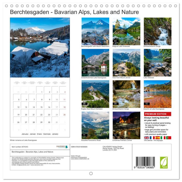 Produktbild: Berchtesgaden - Bavarian Alps, Lakes and Nature (Wall Calendar 2026 12 &times; 12 Inch) CALVENDO 12 Month Wall Calendar