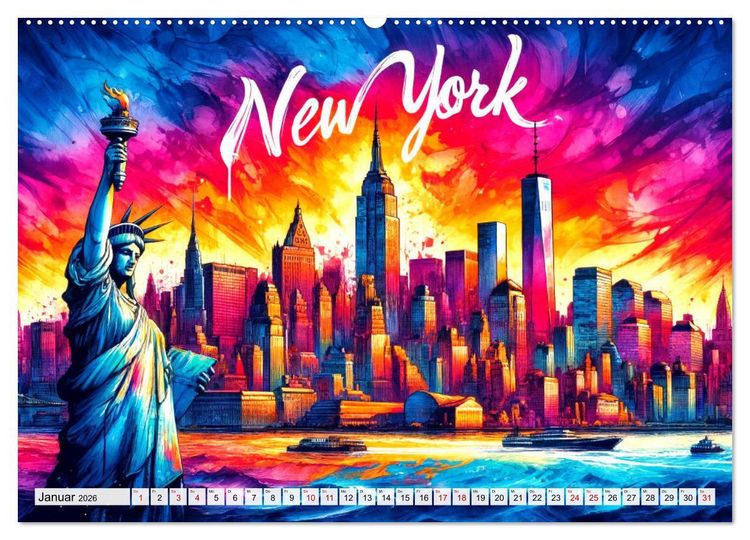 Produktbild: Stadtansichten der USA in Tusche (hochwertiger Premium Wandkalender 2026 DIN A2 quer), Kunstdruck in Hochglanz