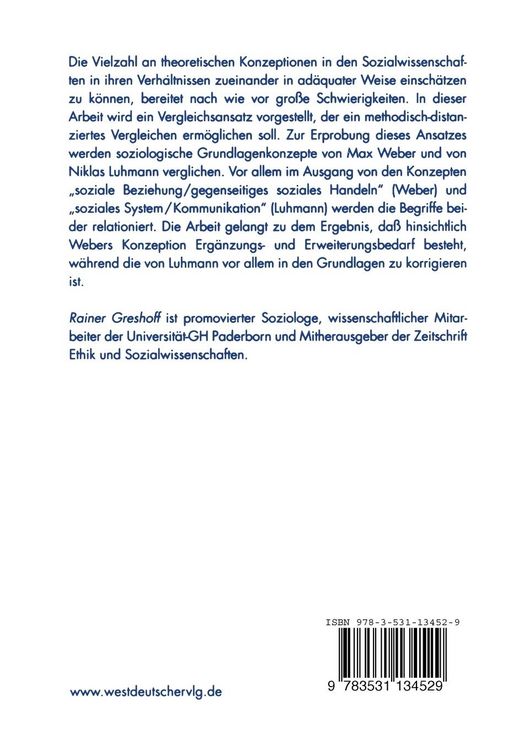 Produktbild: Die theoretischen Konzeptionen des Sozialen von Max Weber und Niklas Luhmann im Vergleich