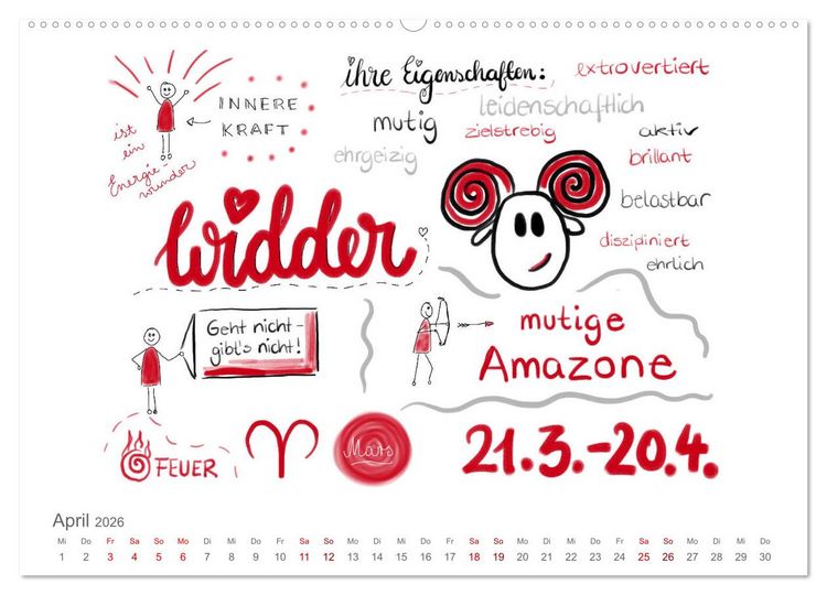 Produktbild: Sternzeichen-Kalender (hochwertiger Premium Wandkalender 2026 DIN A2 quer), Kunstdruck in Hochglanz