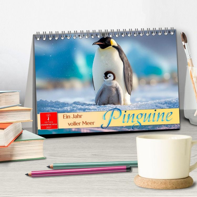 Produktbild: Pinguine - ein Jahr voller Meer (Tischkalender 2027 DIN A5 quer), CALVENDO Monatskalender