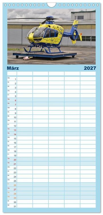 Produktbild: Familienplaner 2027 - Die beeindruckende Welt der Hubschrauber mit 5 Spalten (Wandkalender, 21 x 45 cm) CALVENDO