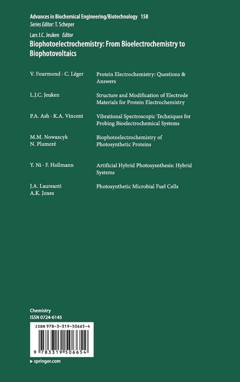 Produktbild: Biophotoelectrochemistry: From Bioelectrochemistry to Biophotovoltaics