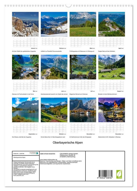 Produktbild: Oberbayerische Alpen (hochwertiger Premium Wandkalender 2027 DIN A2 hoch), Kunstdruck in Hochglanz