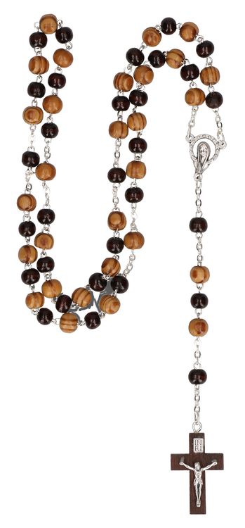 Produktbild: Rosenkranz natur/dunkelbraune Holzperlen, 44 cm