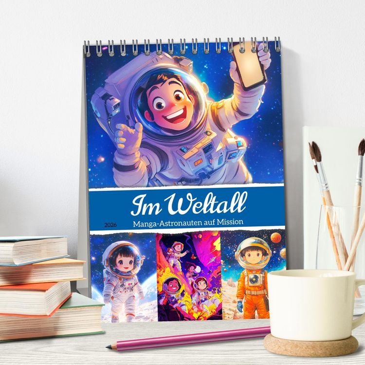 Produktbild: Im Weltall. Manga-Astronauten auf Mission (Tischkalender 2026 DIN A5 hoch), CALVENDO Monatskalender