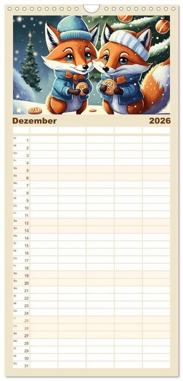 Produktbild: Familienplaner 2026 - Schlaufuchs - Abenteuer Schule mit 5 Spalten (Wandkalender, 21 x 45 cm) CALVENDO