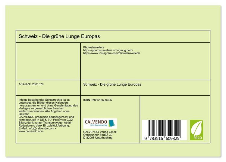 Produktbild: Schweiz - Die gr&uuml;ne Lunge Europas (Tischkalender 2026 DIN A5 quer), CALVENDO Monatskalender