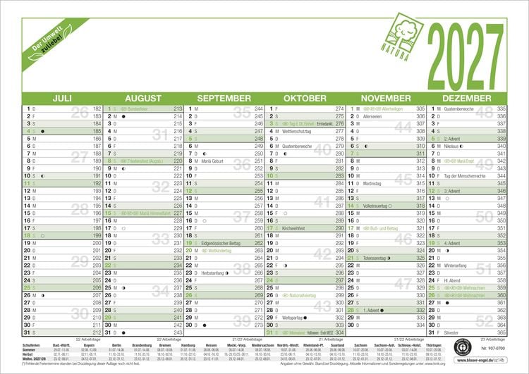 Produktbild: Arbeitstagekalender A4 Blauer Engel 2027