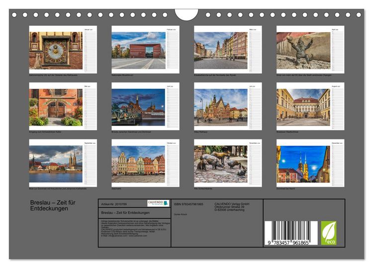 Produktbild: Breslau &ndash; Zeit f&uuml;r Entdeckungen (Wandkalender 2026 DIN A4 quer), CALVENDO Monatskalender
