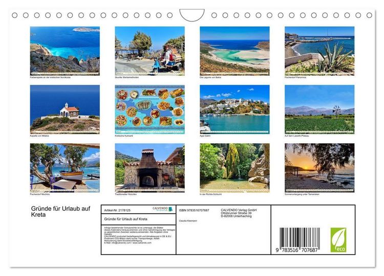 Produktbild: Gr&uuml;nde f&uuml;r Urlaub auf Kreta (Wandkalender 2026 DIN A4 quer), CALVENDO Monatskalender