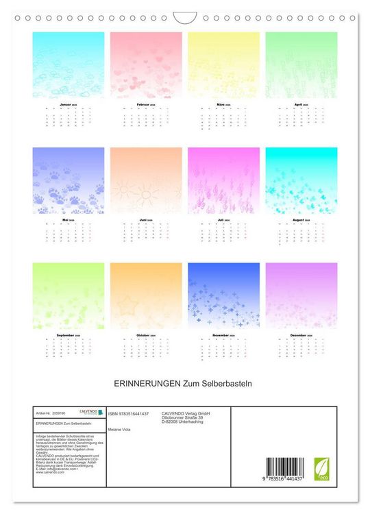 Produktbild: ERINNERUNGEN Zum Selberbasteln (Wandkalender 2026 DIN A3 hoch), CALVENDO Monatskalender