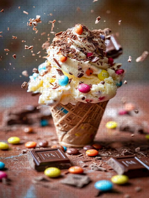 Produktbild: CALVENDO Puzzle Eiscreme mit bunten Schokolinsen und Schokosp&auml;ne-Topping | 1000 Teile Lege-Gr&ouml;&szlig;e 64x48cm Foto-Puzzle f&uuml;r gl&uuml;ckliche Stunden