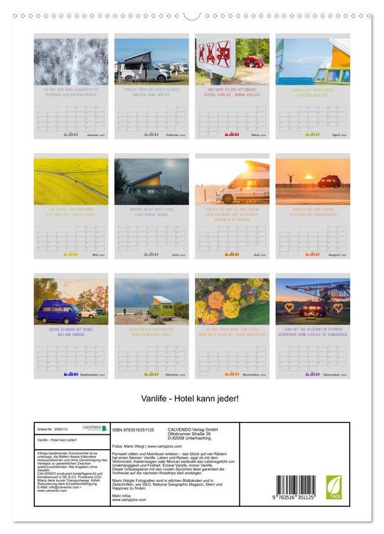 Produktbild: Vanlife - Hotel kann jeder! (Wandkalender 2026 DIN A2 hoch), CALVENDO Monatskalender