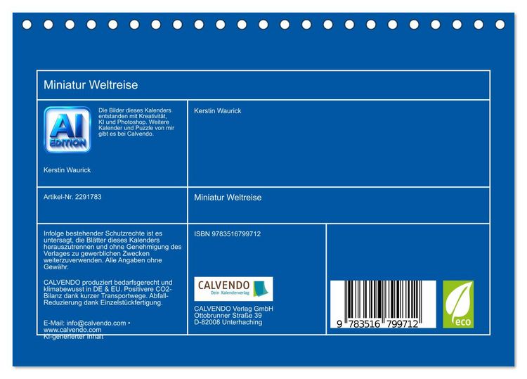 Produktbild: Miniatur Weltreise (Tischkalender 2027 DIN A5 quer), CALVENDO Monatskalender