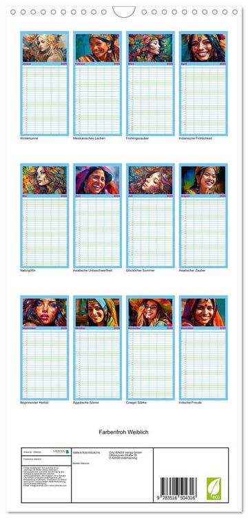 Produktbild: Familienplaner 2026 - Farbenfroh Weiblich mit 5 Spalten (Wandkalender, 21 x 45 cm) CALVENDO