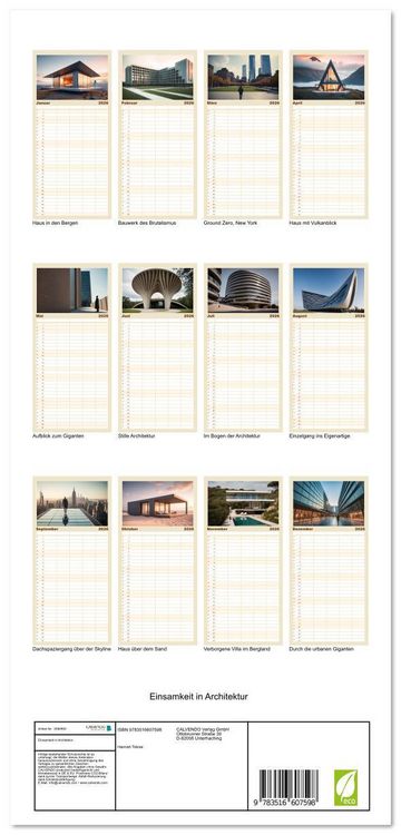 Produktbild: Familienplaner 2026 - Einsamkeit in Architektur mit 5 Spalten (Wandkalender, 21 x 45 cm) CALVENDO