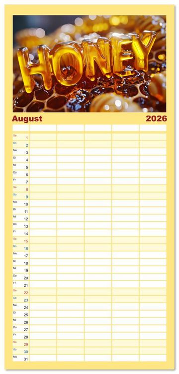 Produktbild: Familienplaner 2026 - HONIG - fl&uuml;ssiges Gold mit 5 Spalten (Wandkalender, 21 x 45 cm) CALVENDO