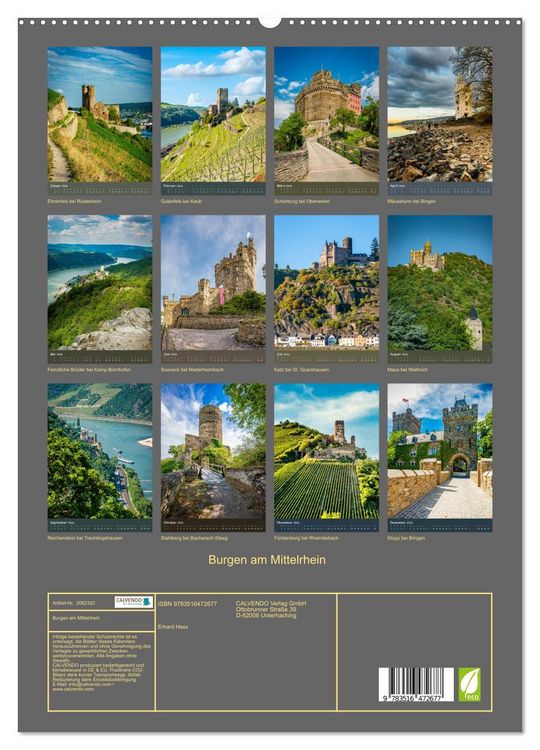 Produktbild: Burgen am Mittelrhein (hochwertiger Premium Wandkalender 2026 DIN A2 hoch), Kunstdruck in Hochglanz