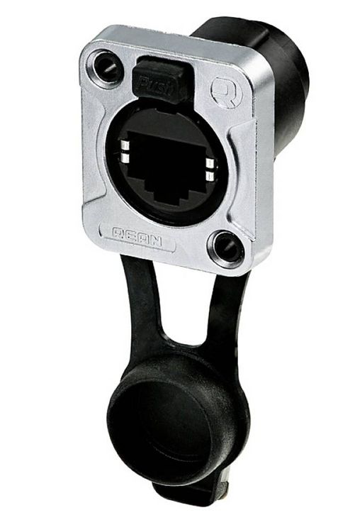 Produktbild: Rean AV RJ45 Durchgangs-Einbaubuchse, IP65, schwarz verchromtes D-Geh&auml;use RRE8F-Z-001-1 Buchse, gerade 1 St.