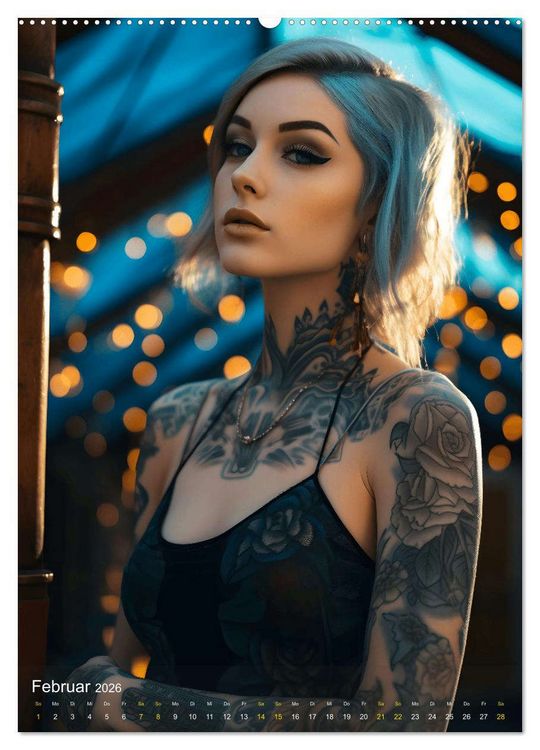 Produktbild: Tattoo Sch&ouml;nheiten - zw&ouml;lf Monate, zw&ouml;lf Frauen und jede Menge Tattoos (hochwertiger Premium Wandkalender 2026 DIN A2 hoch), Kunstdruck in Hochglanz