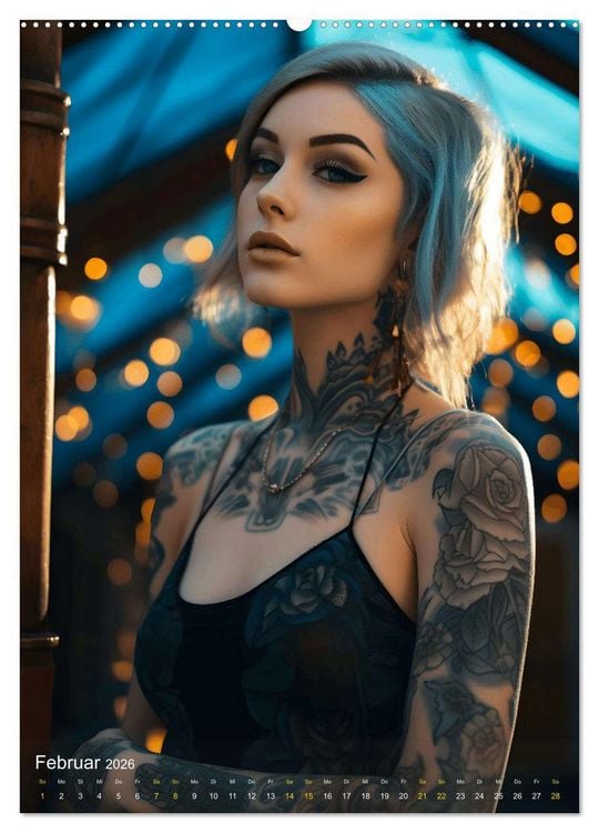 Produktbild: Tattoo Sch&ouml;nheiten - zw&ouml;lf Monate, zw&ouml;lf Frauen und jede Menge Tattoos (Wandkalender 2026 DIN A2 hoch), CALVENDO Monatskalender