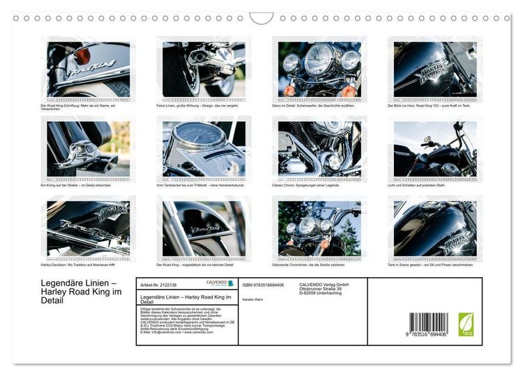 Produktbild: Legend&auml;re Linien &ndash; Harley Road King im Detail (Wandkalender 2026 DIN A3 quer), CALVENDO Monatskalender