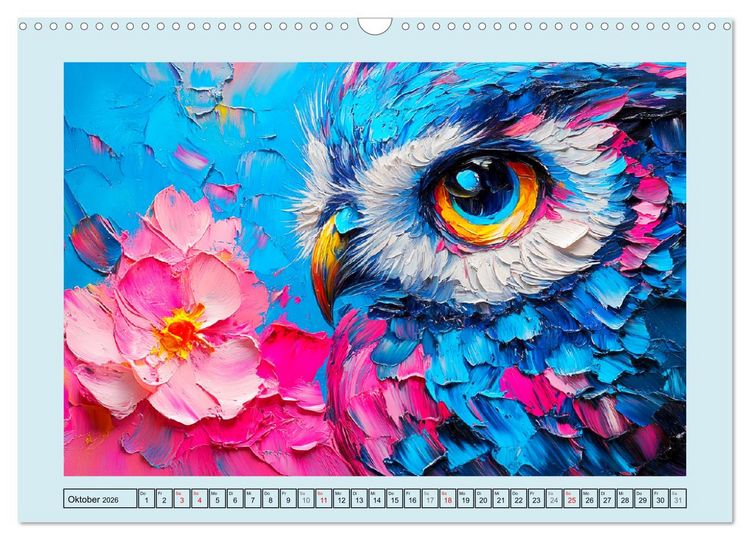 Produktbild: Eulen. Entz&uuml;ckende Paintings (Wandkalender 2026 DIN A3 quer), CALVENDO Monatskalender