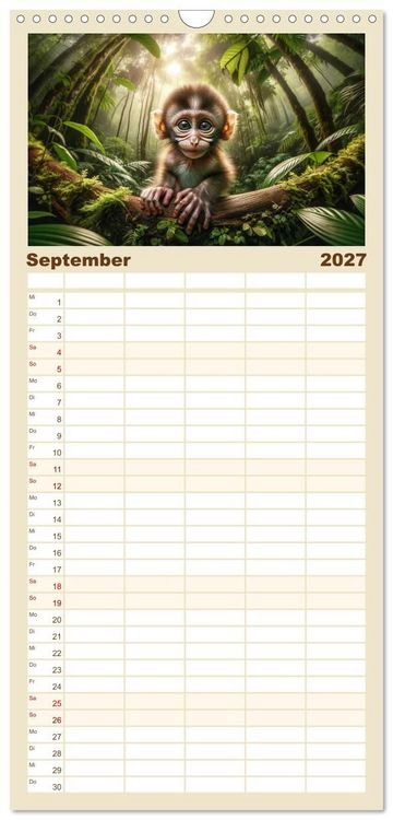 Produktbild: Familienplaner 2027 - Baby-Tiere mit 5 Spalten (Wandkalender, 21 x 45 cm) CALVENDO