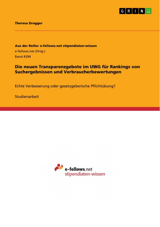 Produktbild: Die neuen Transparenzgebote im UWG f&uuml;r Rankings von Suchergebnissen und Verbraucherbewertungen