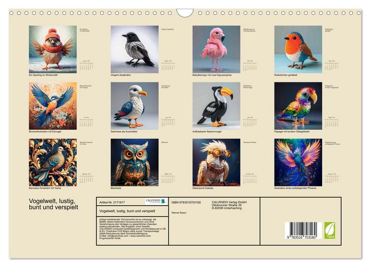 Produktbild: Vogelwelt, lustig, bunt und verspielt (Wandkalender 2026 DIN A3 quer), CALVENDO Monatskalender