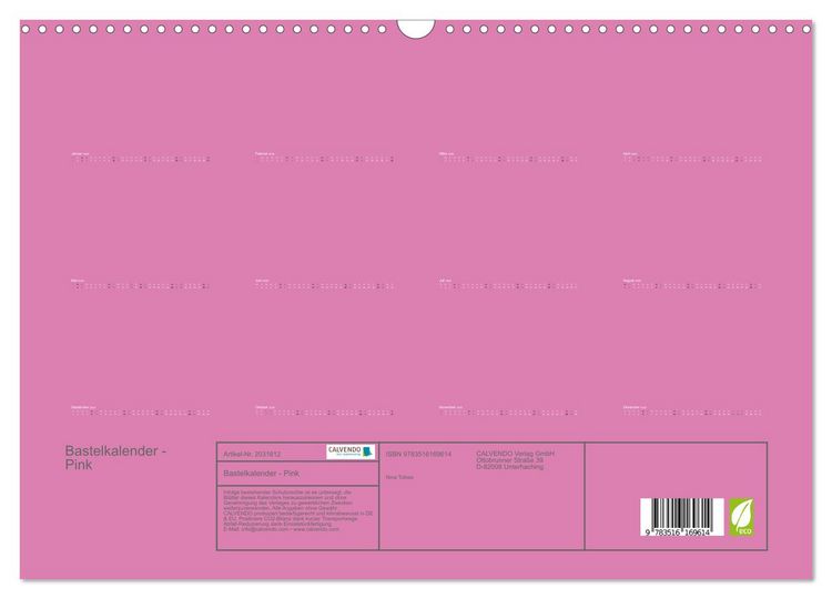 Produktbild: Bastelkalender - Pink (Wandkalender 2026 DIN A3 quer), CALVENDO Monatskalender
