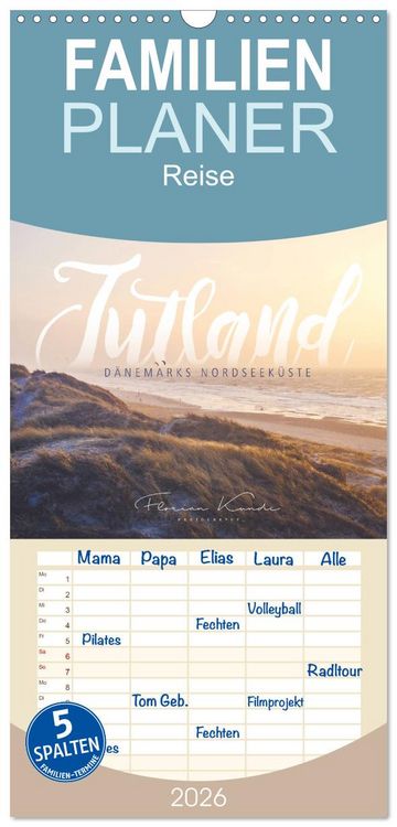 Produktbild: Familienplaner 2026 - Jutland - D&auml;nemarks Nordseek&uuml;ste mit 5 Spalten (Wandkalender, 21 x 45 cm) CALVENDO