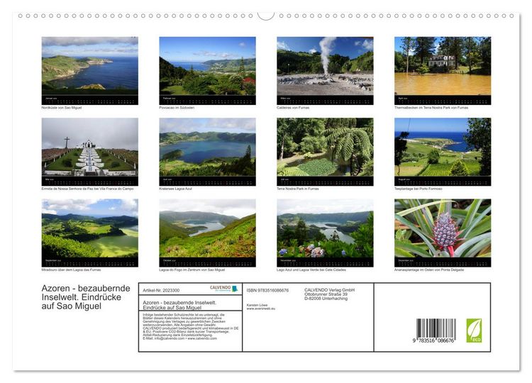 Produktbild: Azoren - bezaubernde Inselwelt. Eindr&uuml;cke auf Sao Miguel (hochwertiger Premium Wandkalender 2026 DIN A2 quer), Kunstdruck in Hochglanz