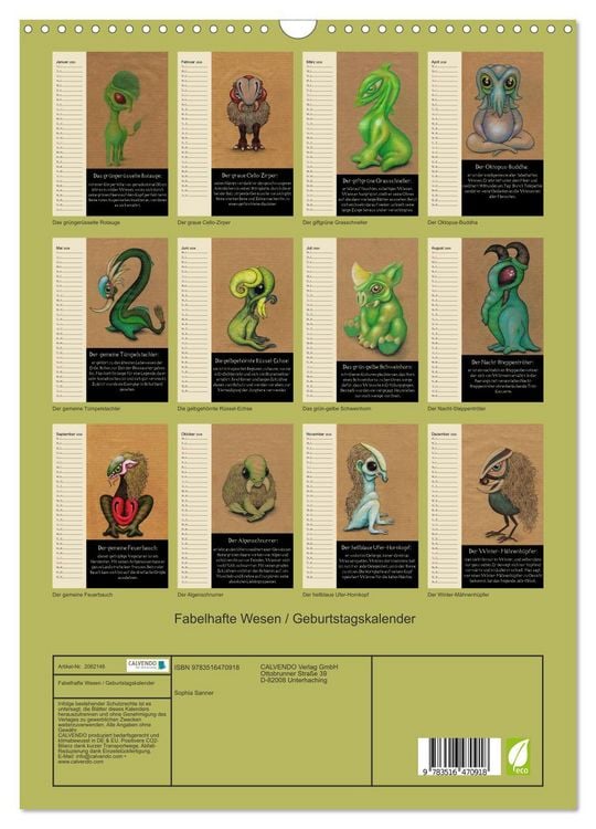 Produktbild: Fabelhafte Wesen / Geburtstagskalender (Wandkalender 2026 DIN A3 hoch), CALVENDO Monatskalender