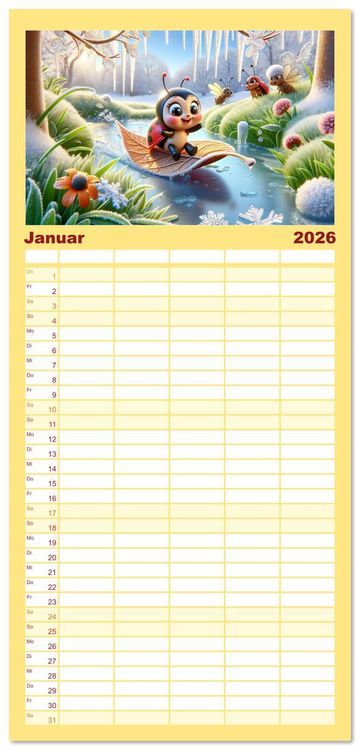Produktbild: Familienplaner 2026 - Kleine K&auml;fer, gro&szlig;e Abenteuer: Ein Jahreskalender f&uuml;r Kinder mit 5 Spalten (Wandkalender, 21 x 45 cm) CALVENDO