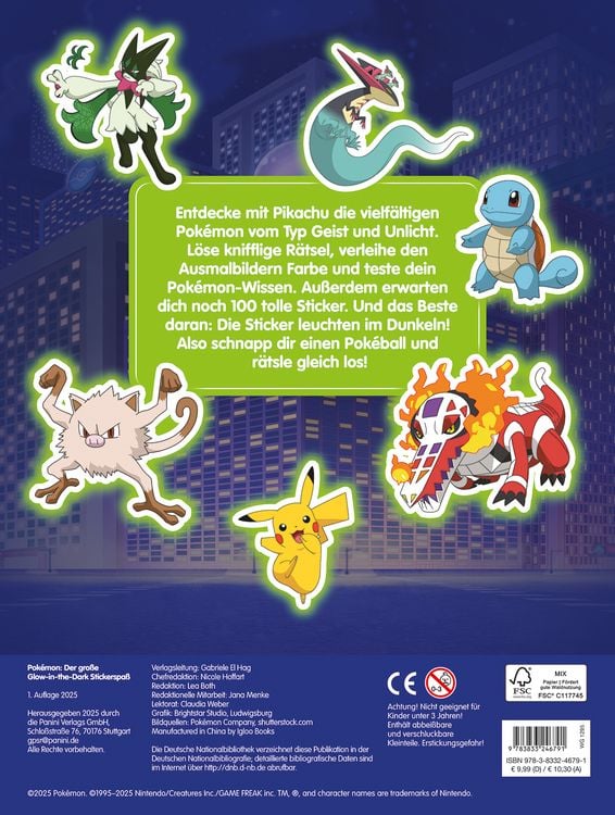 Produktbild: Pok&eacute;mon: Der gro&szlig;e Glow-in-the-Dark Stickerspa&szlig;: Stickern - R&auml;tseln - Ausmalen