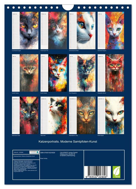 Produktbild: Katzenportraits. Moderne Samtpfoten-Kunst (Wandkalender 2026 DIN A4 hoch), CALVENDO Monatskalender
