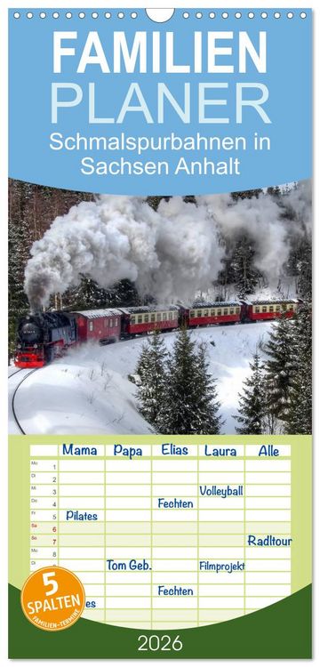 Produktbild: Familienplaner 2026 - Schmalspurbahnen in Sachsen Anhalt mit 5 Spalten (Wandkalender, 21 x 45 cm) CALVENDO