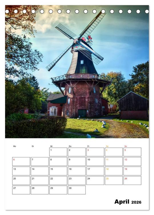 Produktbild: Historische Windm&uuml;hlen an der Friesischen M&uuml;hlenstra&szlig;e / CH-Version / Planer (Tischkalender 2026 DIN A5 hoch), CALVENDO Monatskalender