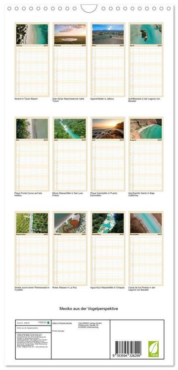Produktbild: Familienplaner 2027 - Mexiko aus der Vogelperspektive mit 5 Spalten (Wandkalender, 21 x 45 cm) CALVENDO