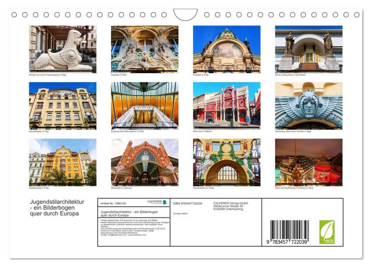 Produktbild: Jugendstilarchitektur - ein Bilderbogen quer durch Europa (Wandkalender 2026 DIN A4 quer), CALVENDO Monatskalender