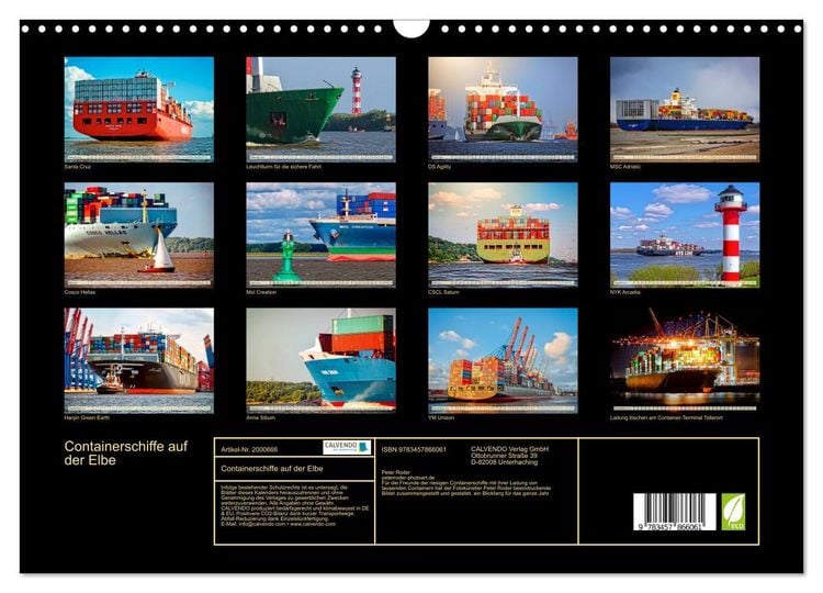 Produktbild: Containerschiffe auf der Elbe (Wandkalender 2026 DIN A3 quer), CALVENDO Monatskalender