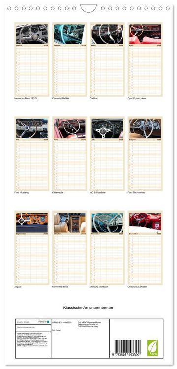 Produktbild: Familienplaner 2026 - Klassische Armaturenbretter mit 5 Spalten (Wandkalender, 21 x 45 cm) CALVENDO